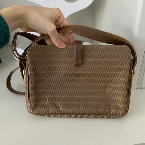 Vintage Y2K 90’S VALENTINO Cross Body Purse Leather Canvas Brown Made in Italy - Picture 3 of 16